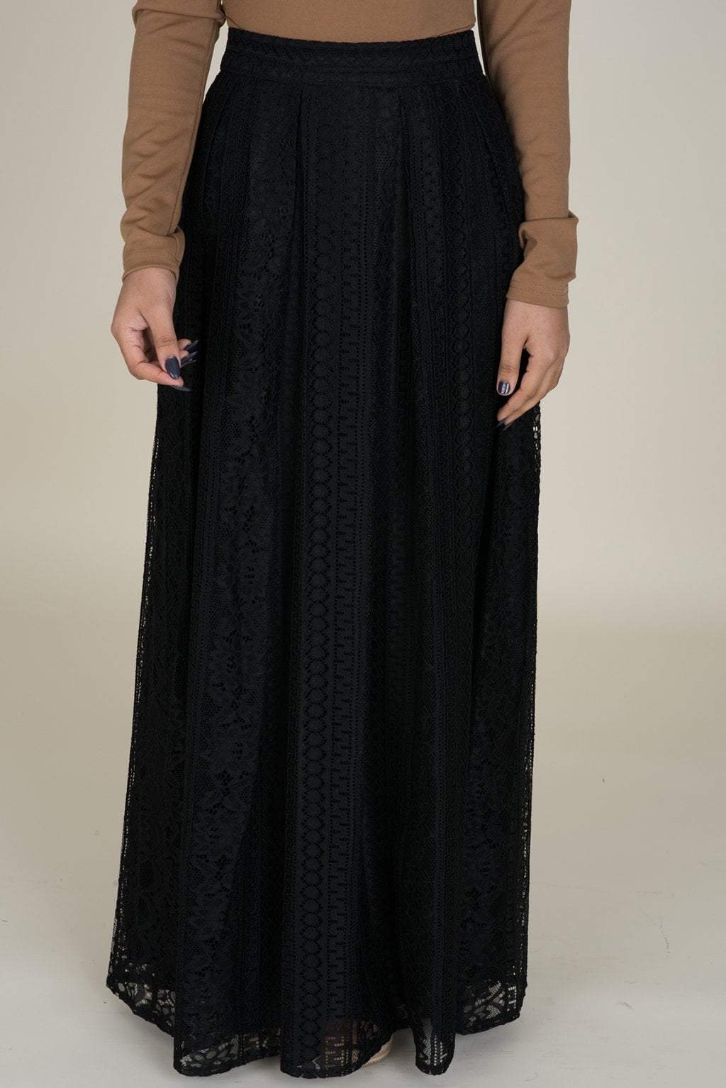 Black Aztec Print Lace Maxi Skirt Kabayare