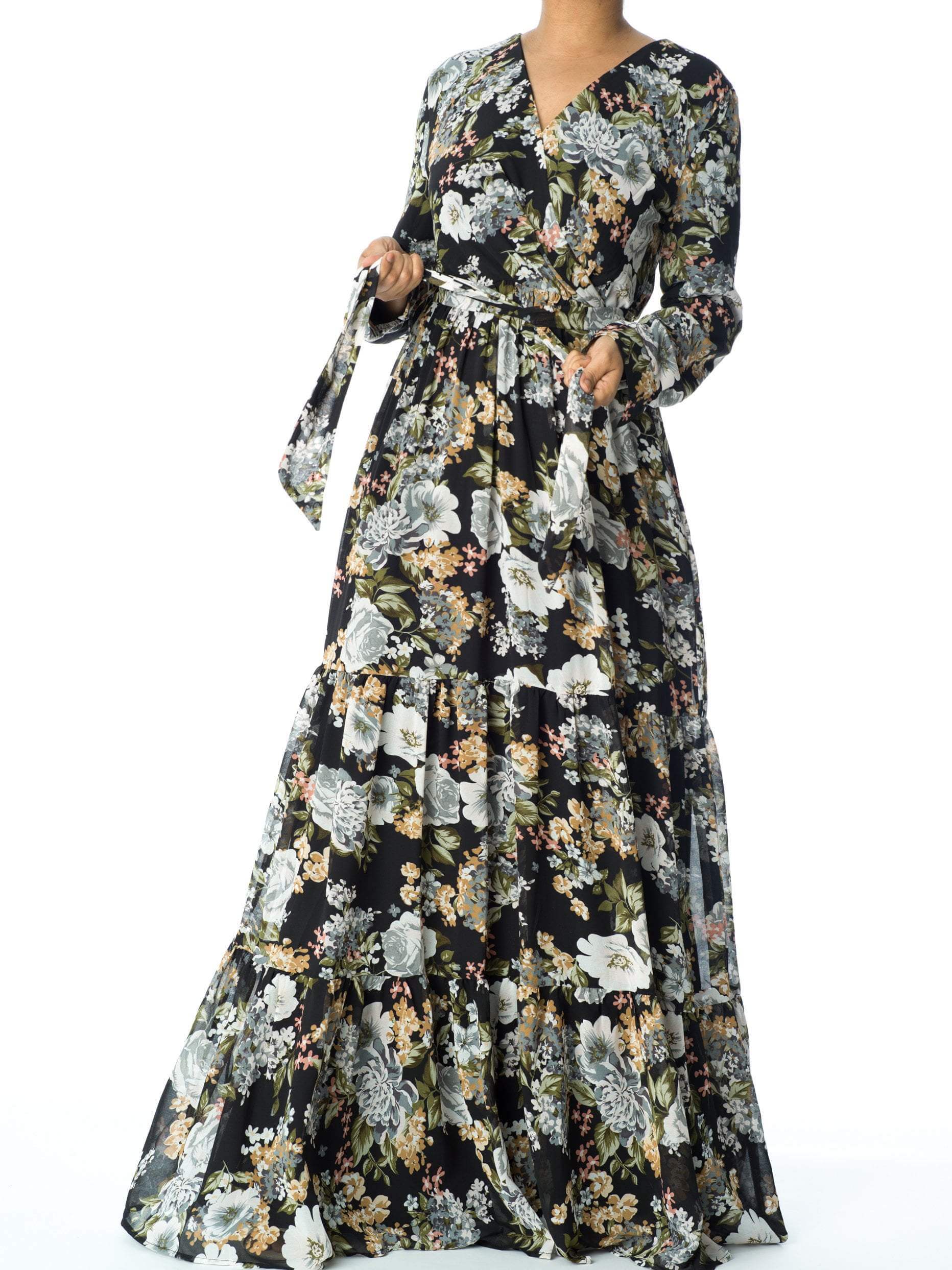 Black Bloom Blush Floral Print Maxi Dress Kabayare