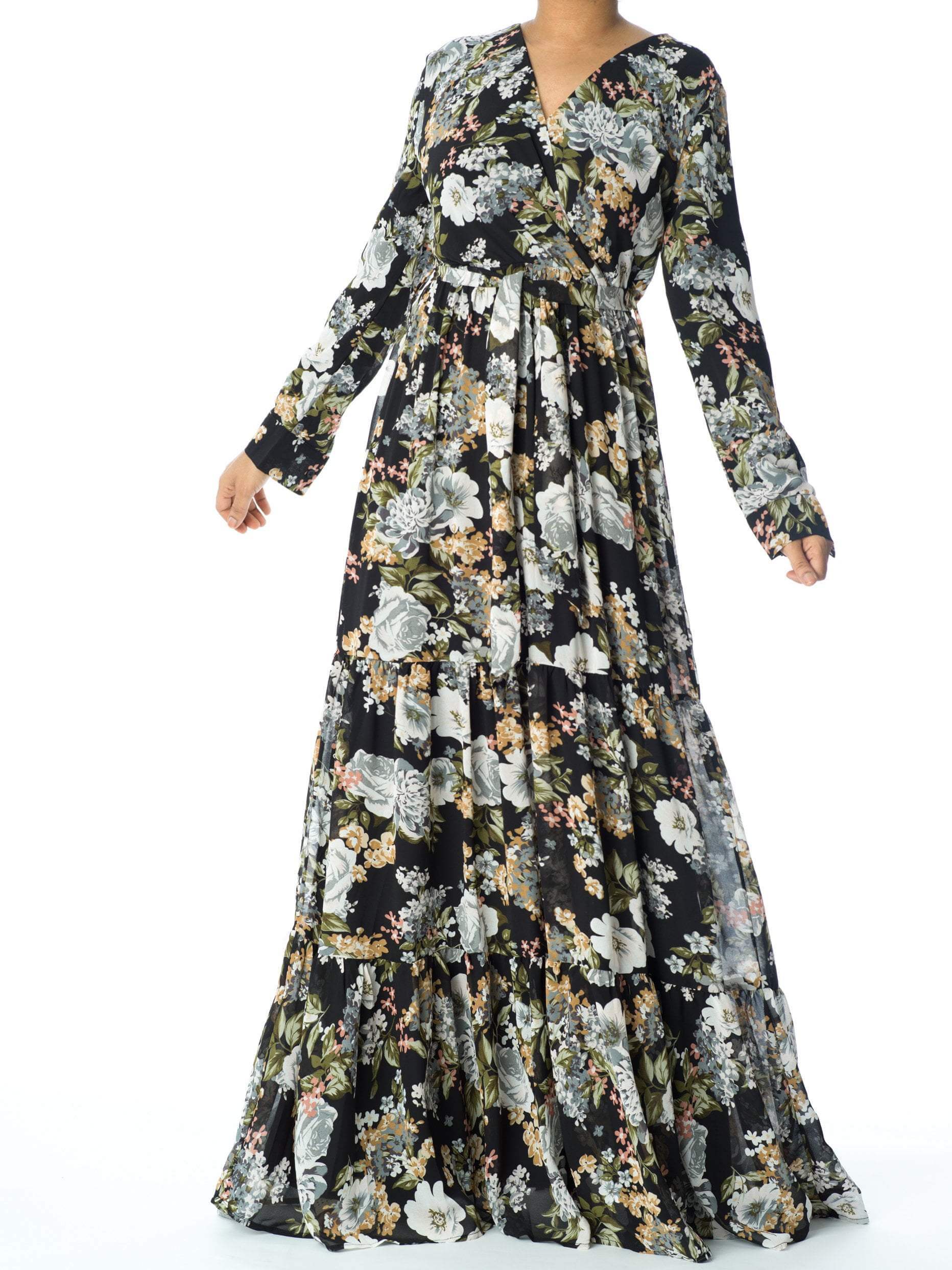 Black Bloom Blush Floral Print Maxi Dress Kabayare