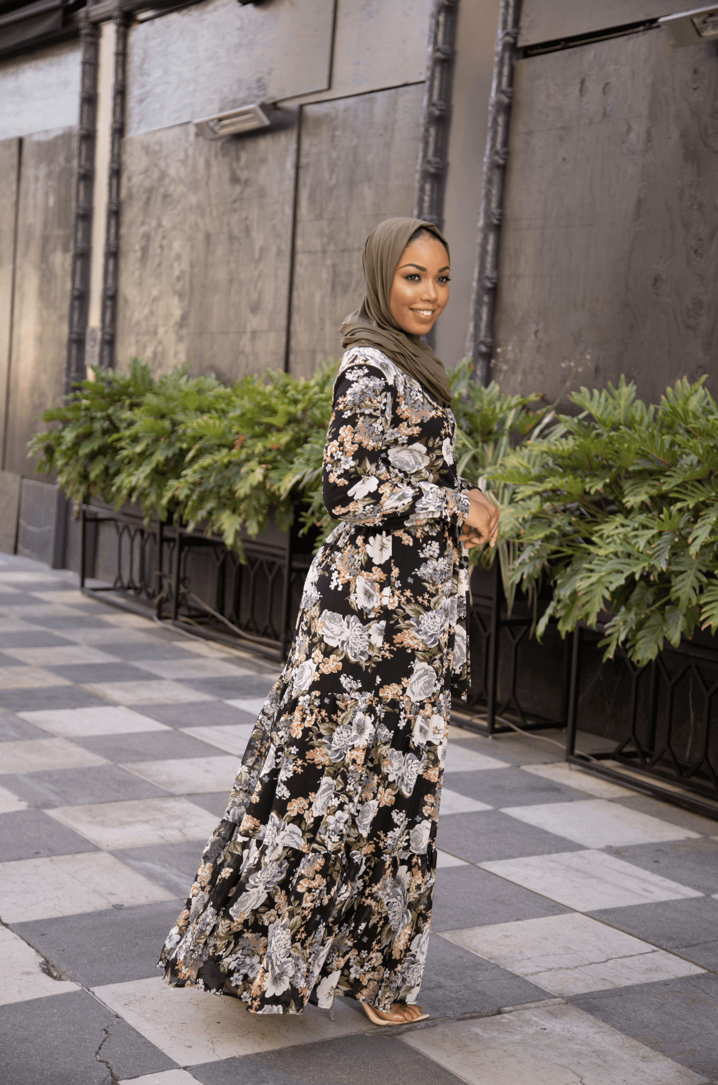 Black Bloom Blush Floral Print Maxi Dress Kabayare