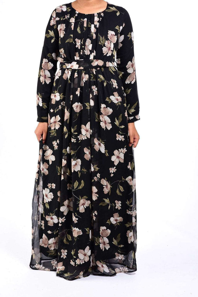 Black blooming floral CHIFFON dress Kabayare