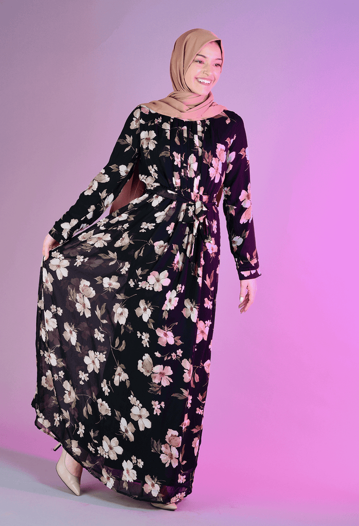 Black blooming floral CHIFFON dress Kabayare
