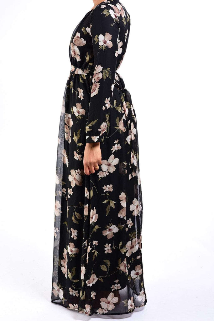 Black blooming floral CHIFFON dress Kabayare