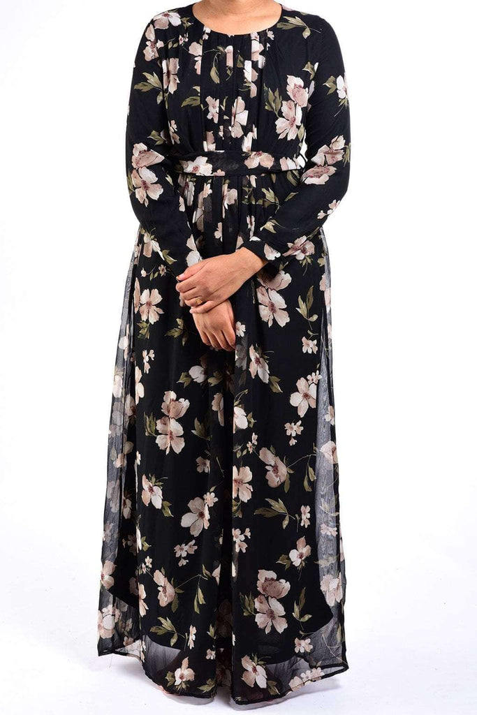 Black blooming floral CHIFFON dress Kabayare