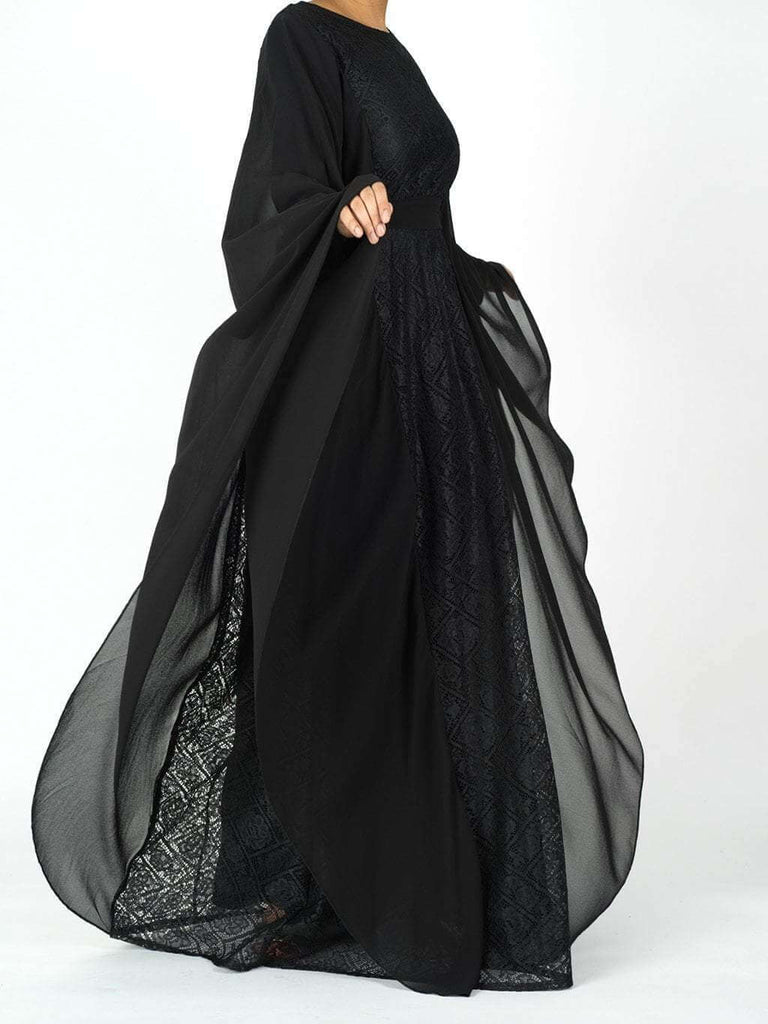 black butterfly Chiffon abaya Kabayare