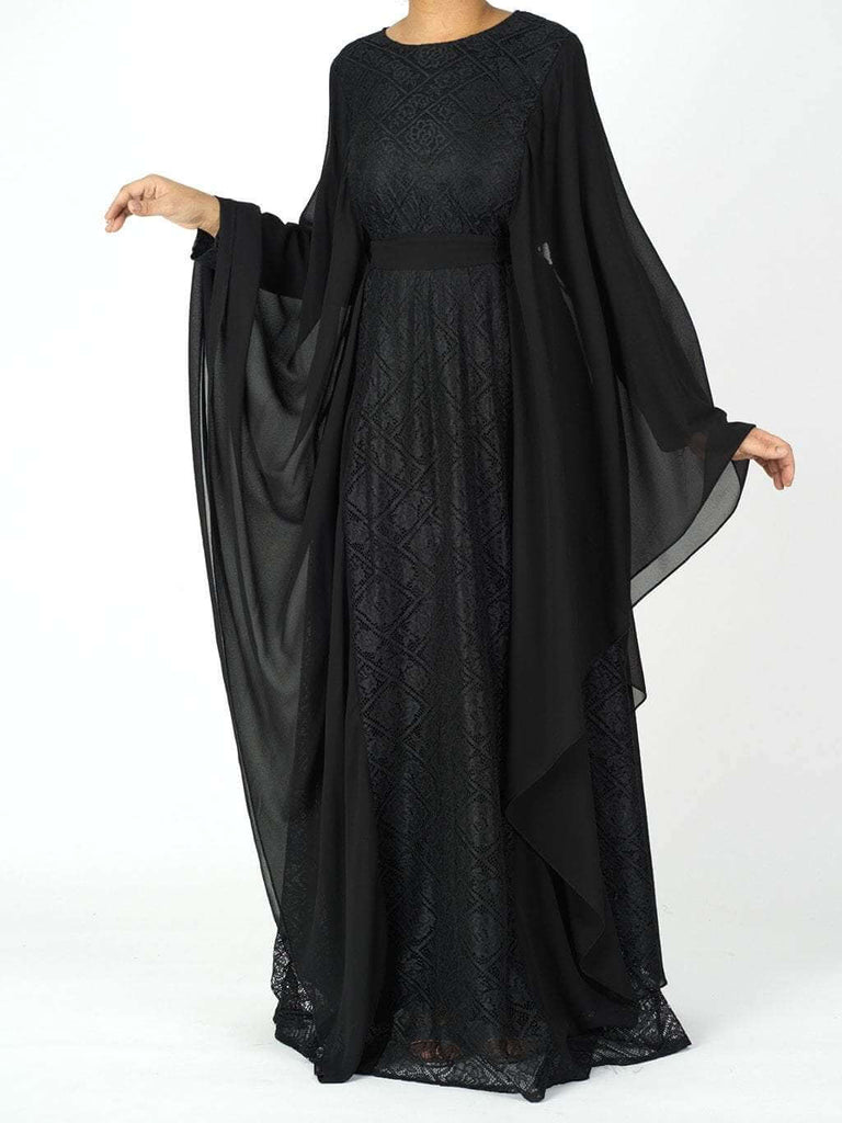 black butterfly Chiffon abaya Kabayare