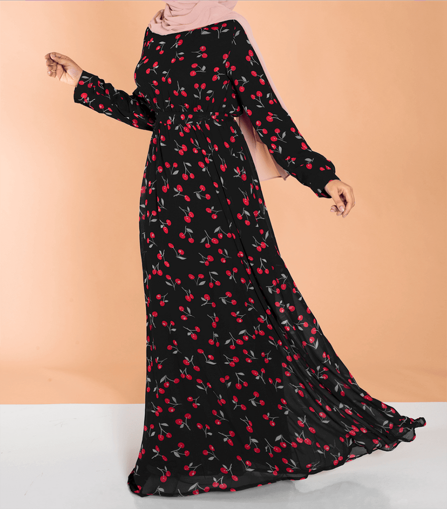 Black cherries print dress Kabayare