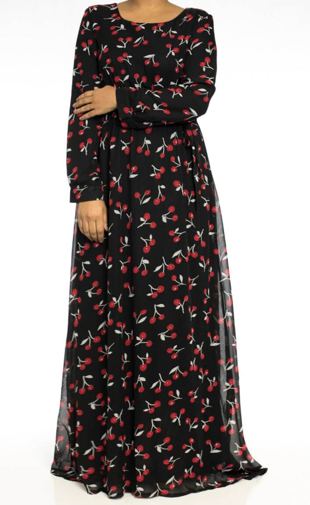 Black cherries print dress Kabayare