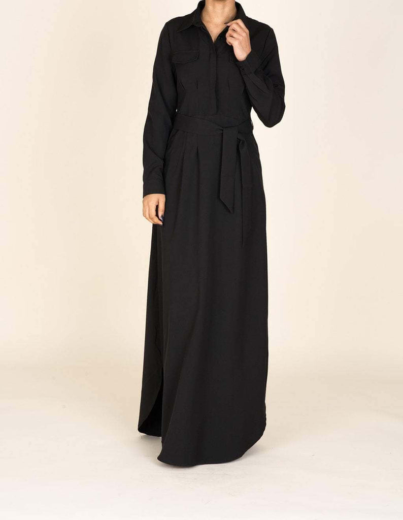 Black Chic Pockets Maxi Dress Kabayare