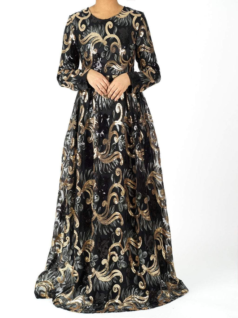 Black DAZZLE DARLING sequin Modest Gown Kabayare