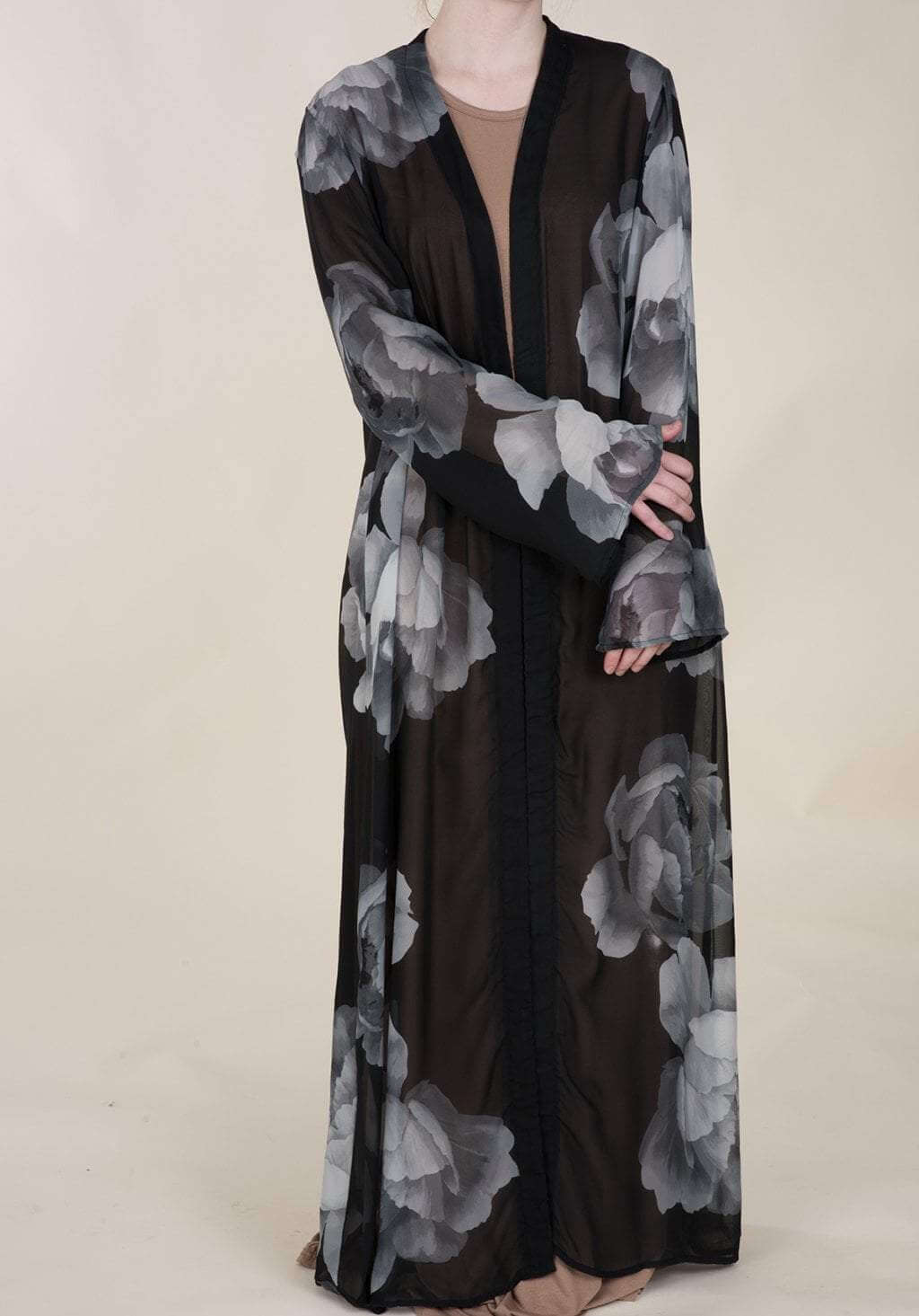 Black digital chiffon maxi Cardigan Kabayare