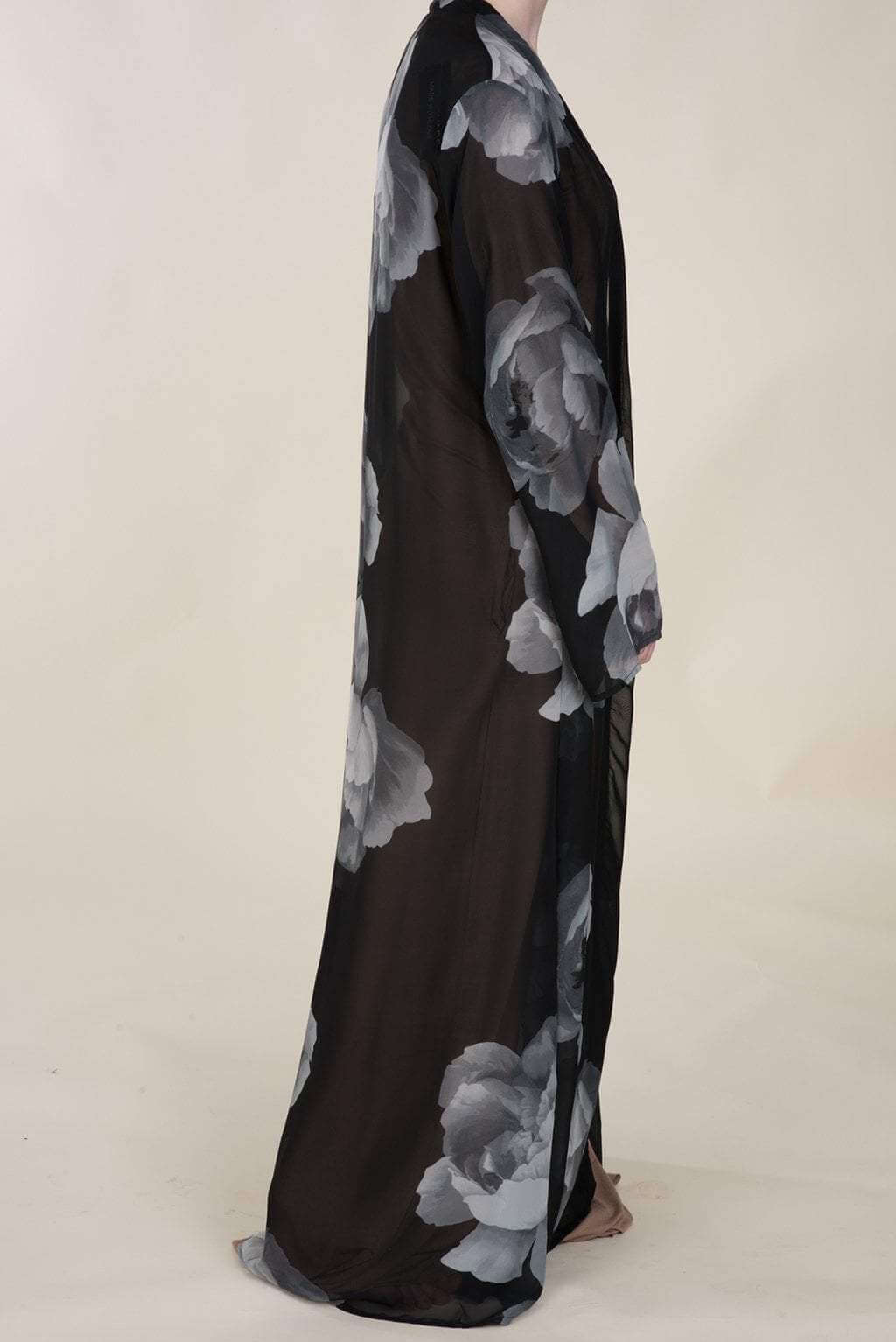 Black digital chiffon maxi Cardigan Kabayare