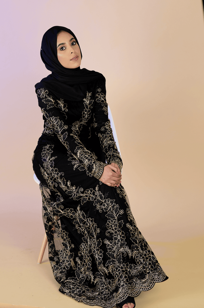 Black Embroidered Princess Gown Kabayare