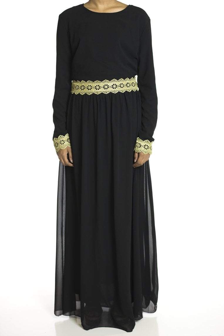 Black Embrosia Trim Dress Kabayare