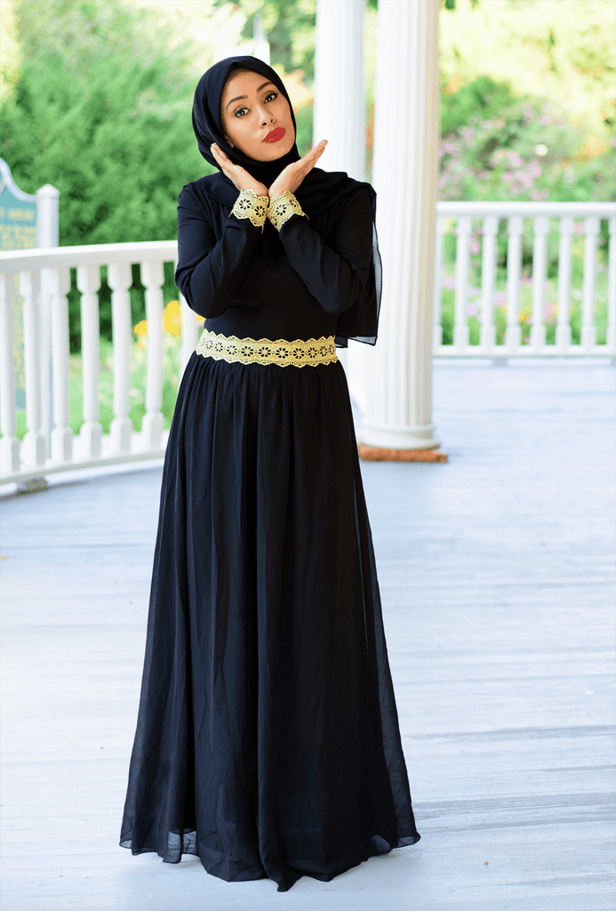 Black Embrosia Trim Dress Kabayare
