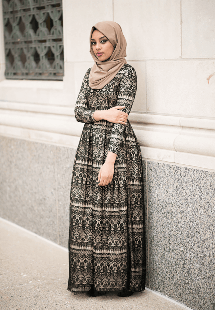 Black Eyelash Pattern Lace Dress Kabayare