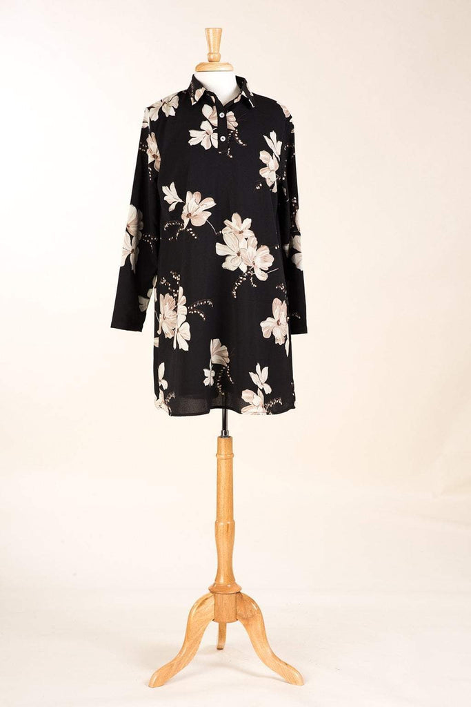 Black Floral Tunic Modest top Kabayare