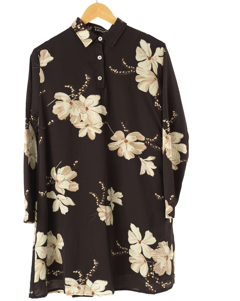 Black Floral Tunic Modest top Kabayare