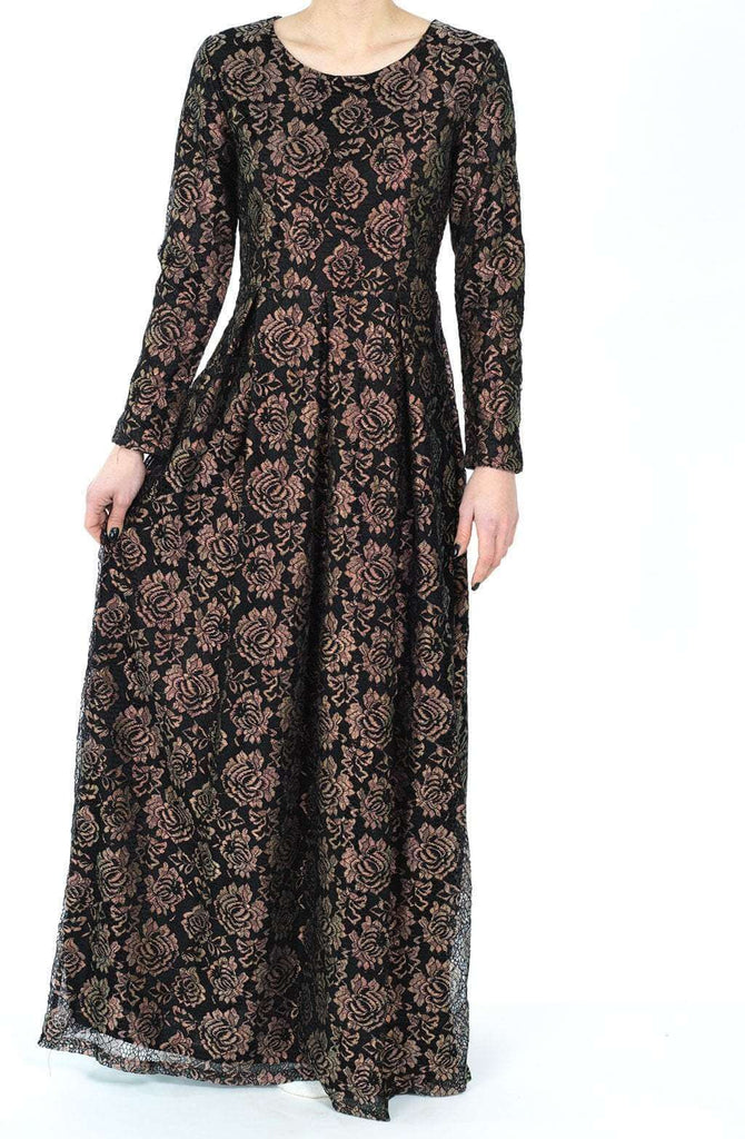 Black GOLDEN FLORAL LACE DRESS 2 Kabayare