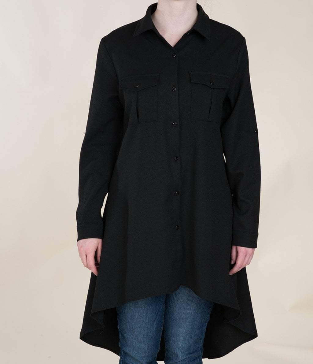 Black High Low Buttons Shirt Kabayare