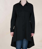 Black High Low Buttons Shirt Kabayare