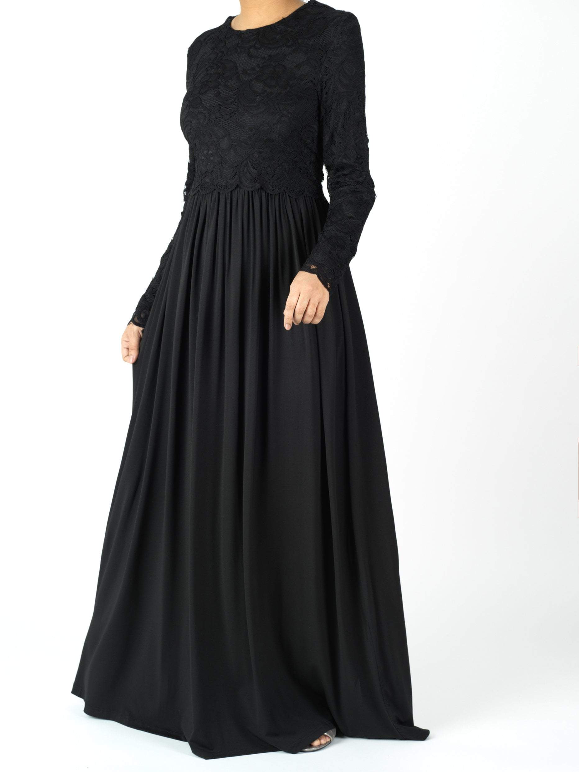 Black LACE CROP TOP Maxi Dress Kabayare