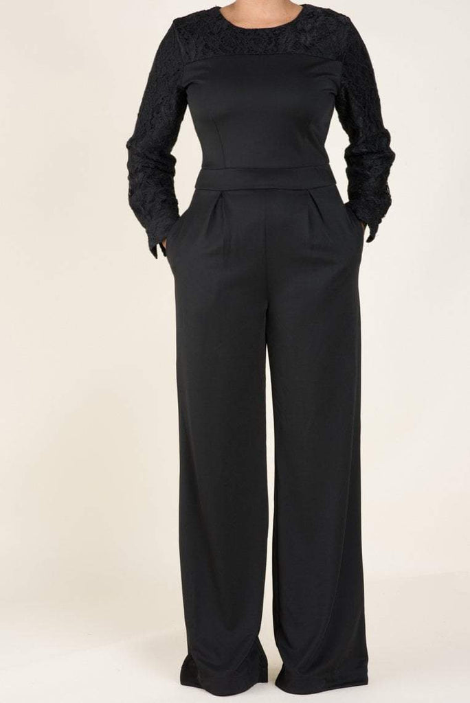 Black Lace Detailed Dress Jumpsuit Kabayare