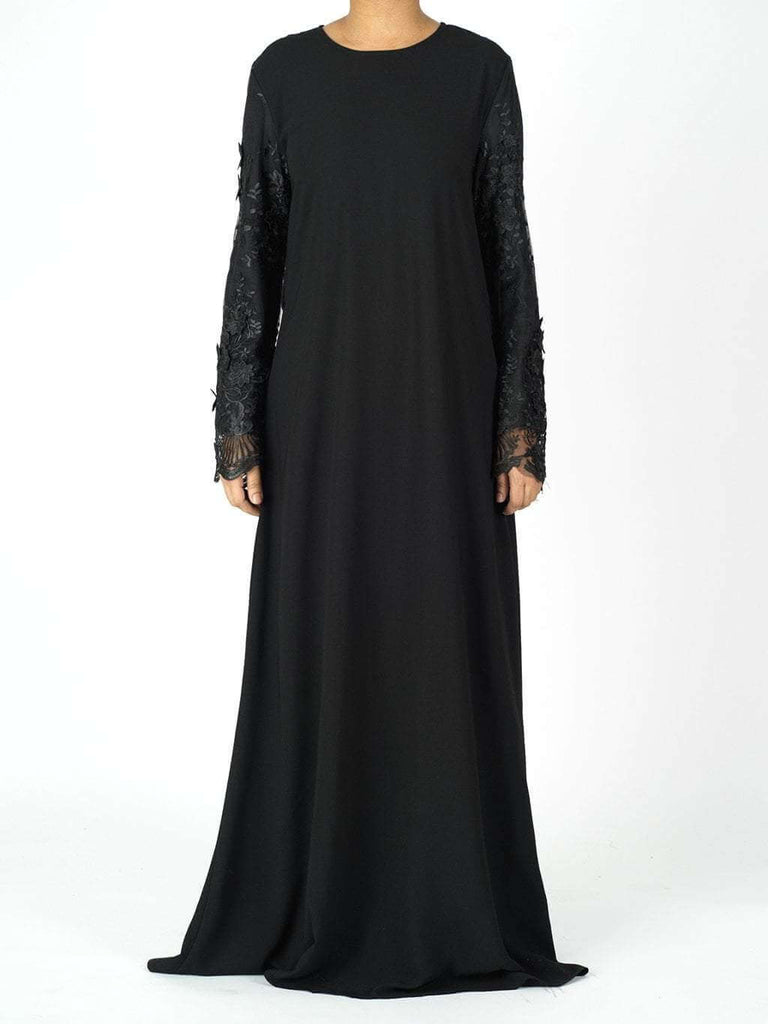 Black lace drops sleeve abaya Kabayare