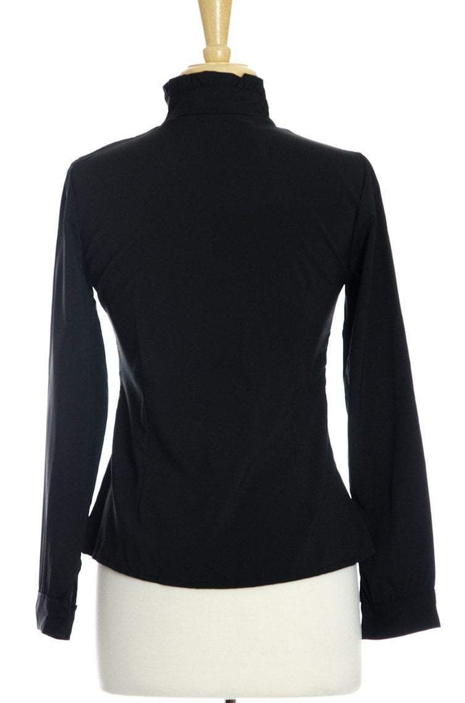 Black Lace Long Sleeve Ruffle Shirt Kabayare