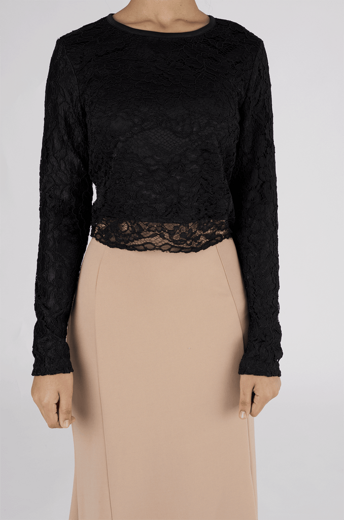 Black long sleeve Lace crop Top Kabayare