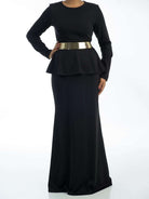 Black Long Sleeve Peplum Maxi Dress 2 Kabayare