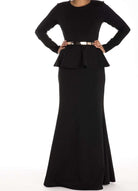 Black Long Sleeve Peplum Maxi Dress 2 Kabayare