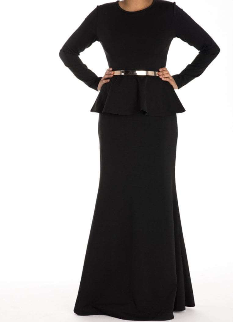 Black Long Sleeve Peplum Maxi Dress 2 Kabayare