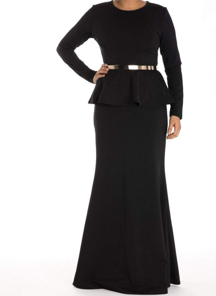 Black Long Sleeve Peplum Maxi Dress 2 Kabayare