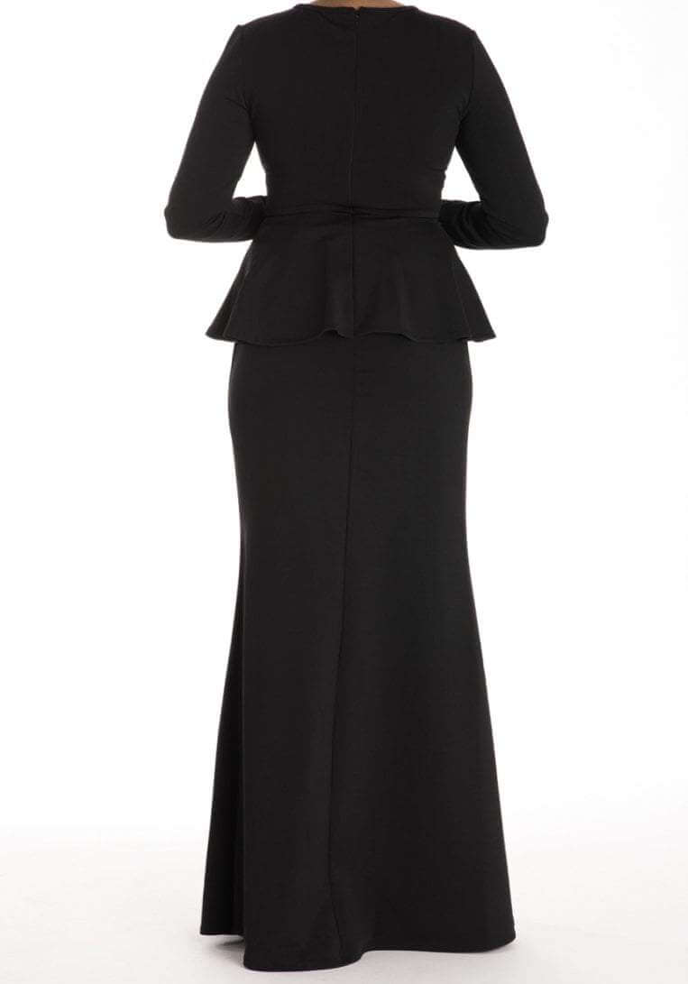 Black Long Sleeve Peplum Maxi Dress 2 Kabayare