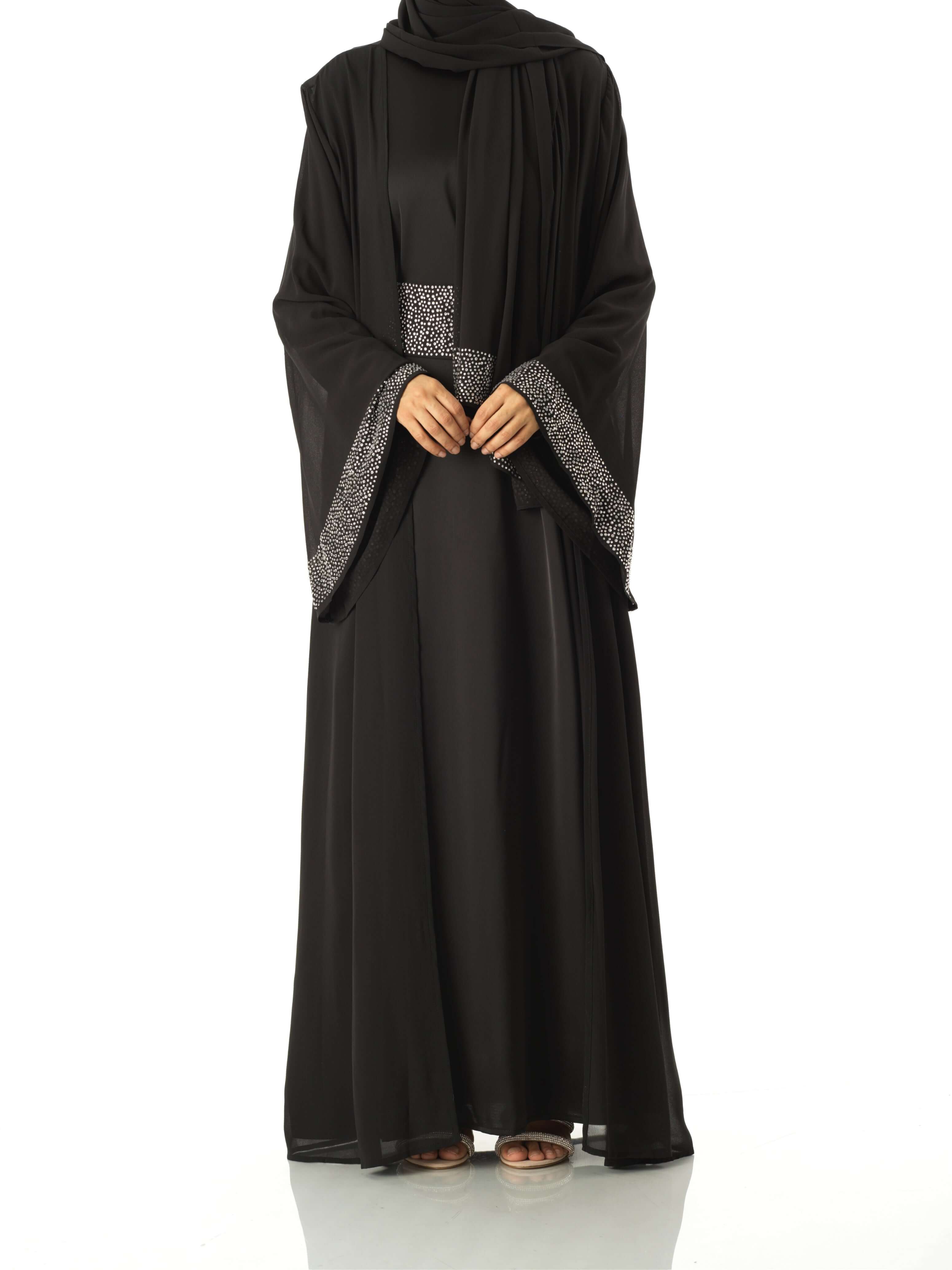 Black Manal kimono abaya 4 -piece set Kabayare