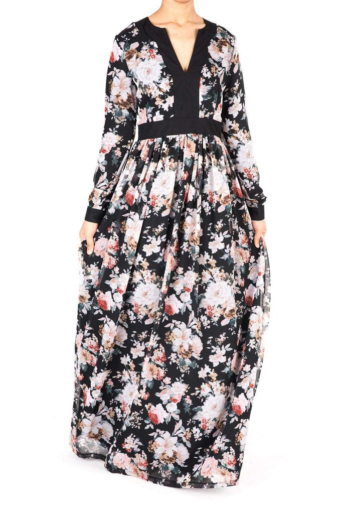 Black mixed media floral maxi dress Kabayare