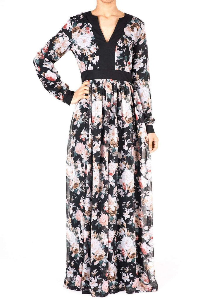 Black mixed media floral maxi dress Kabayare
