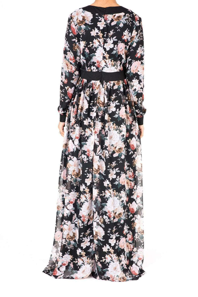 Black mixed media floral maxi dress Kabayare