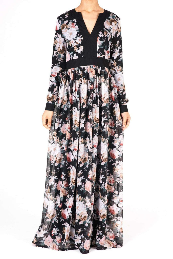 Black mixed media floral maxi dress Kabayare