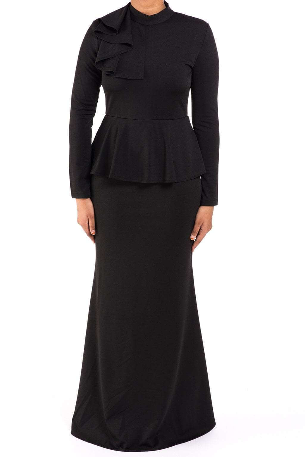 Black mock neck peplum dress