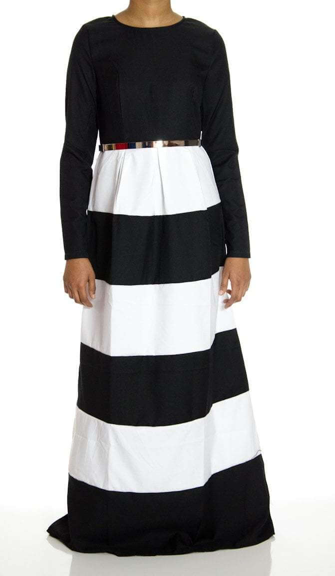 Black Modern Stripe Maxi dress Kabayare