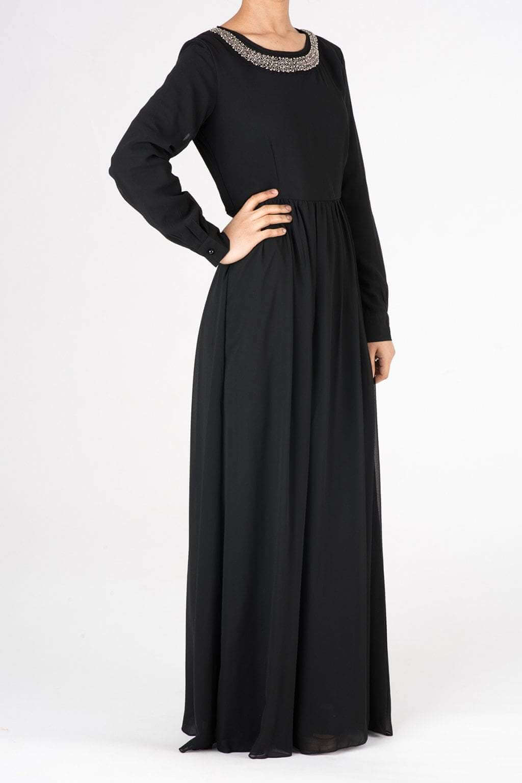 Black Neck Beaded Maxi Dress Kabayare