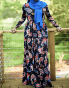 Black Paisley Textured Print Dress Kabayare