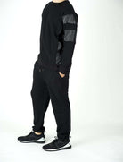 Black Pullover Leather Detail Sweater Set - Men Kabayare
