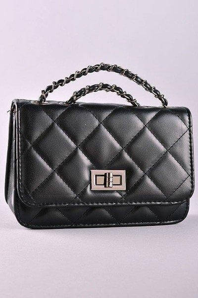 Black Quilted Faux Leather Crossbody Kabayare