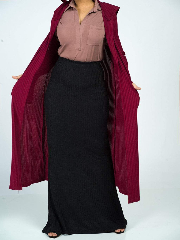 Black Ribbed Sweater Pencil Skirt Kabayare
