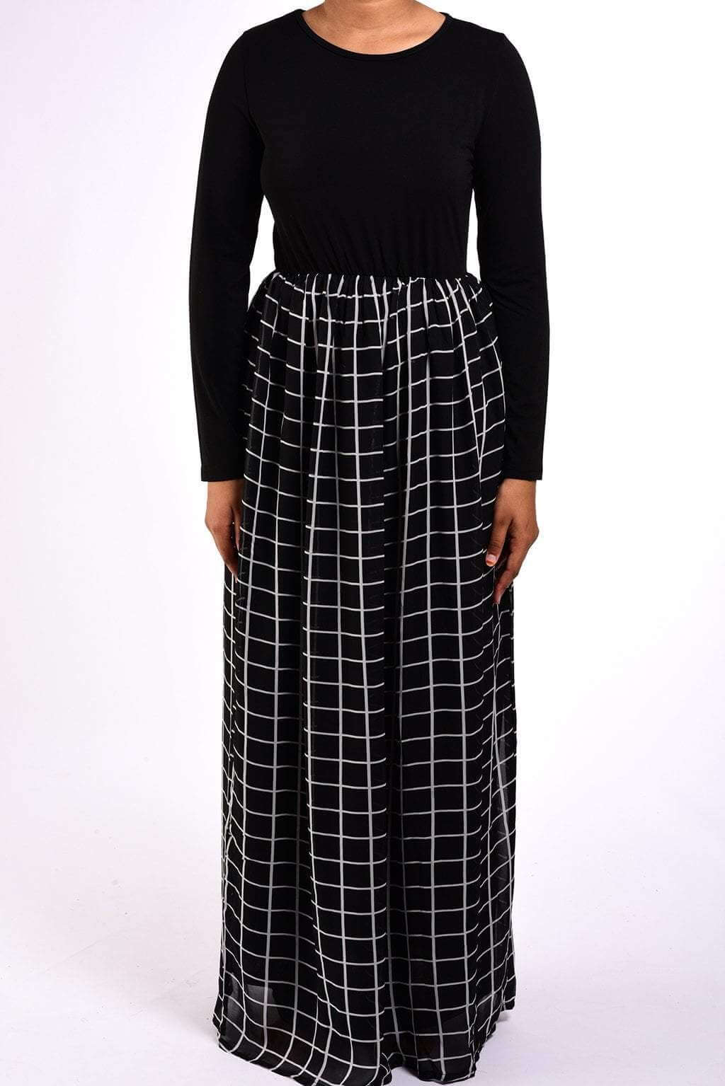 Black square print Chiffon Dress Kabayare