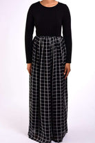 Black square print Chiffon Dress Kabayare