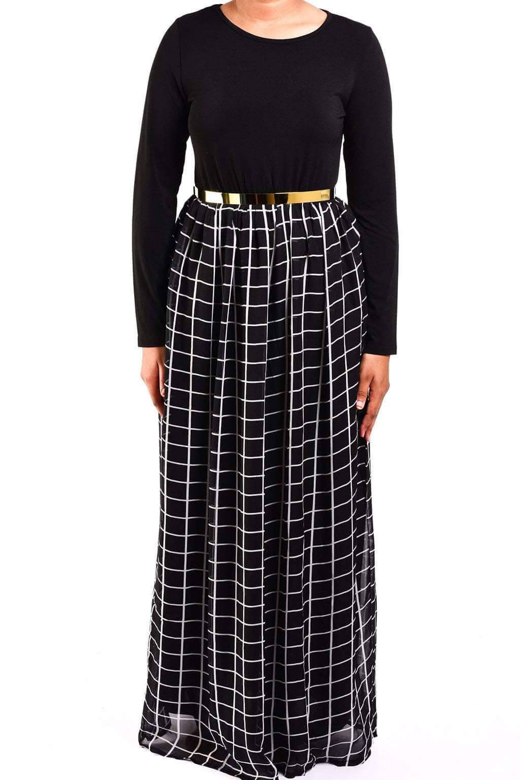 Black square print Chiffon Dress Kabayare